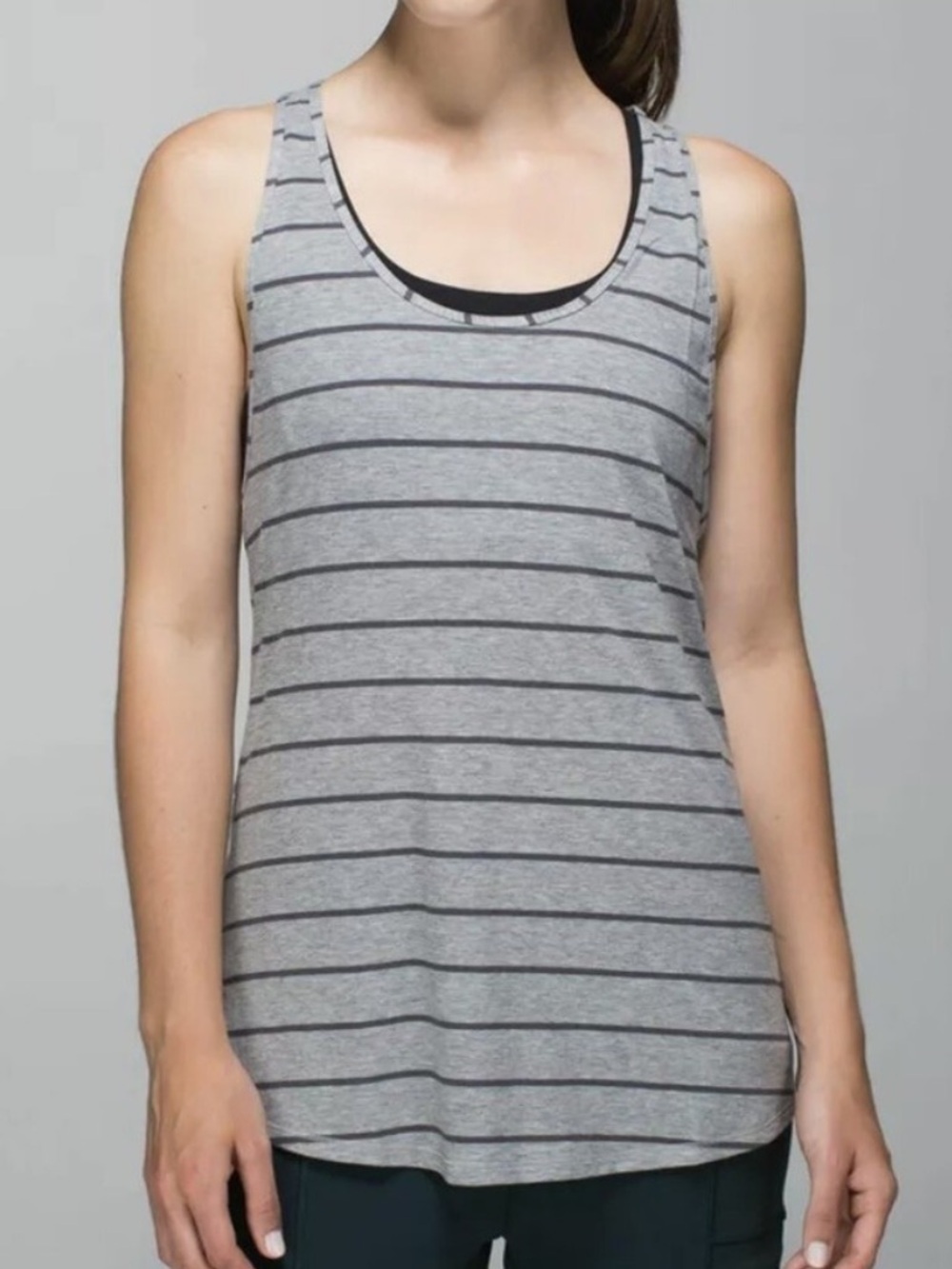 Lululemon Love Tank Pleated gray striped tank top size Large
